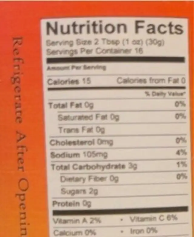 Black bean & corn salsa nutrition facts table