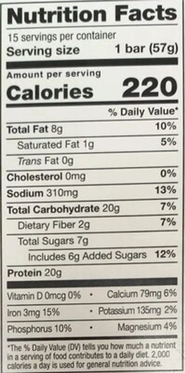 Crunch bars almond nutrition facts table