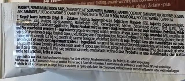 Nutrition bar ingredients label