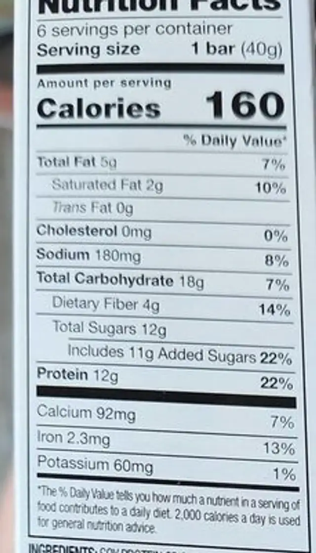 Protein crisp bar nutrition facts table