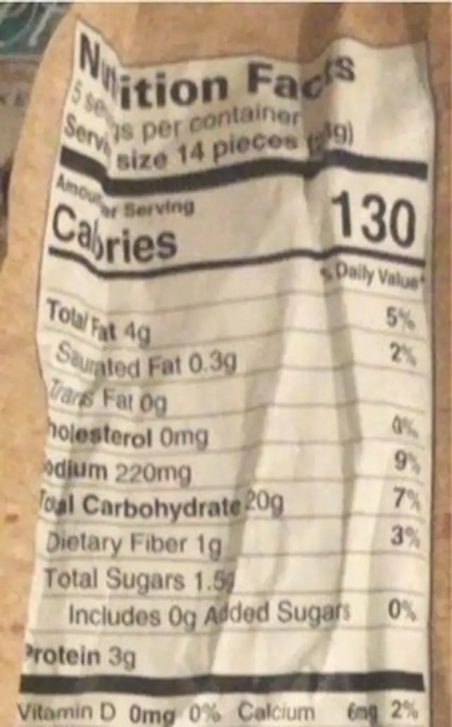 Bruschette chips nutrition facts table