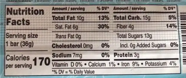 Livity Superfood Bar nutrition facts table