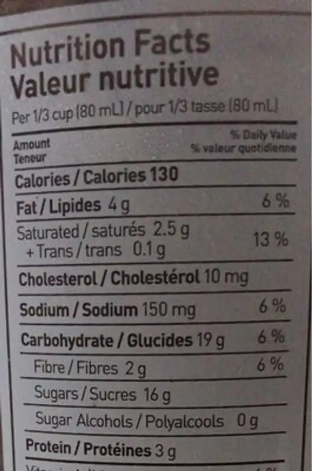 Dark chocolate caramel sea salt nutrition facts table