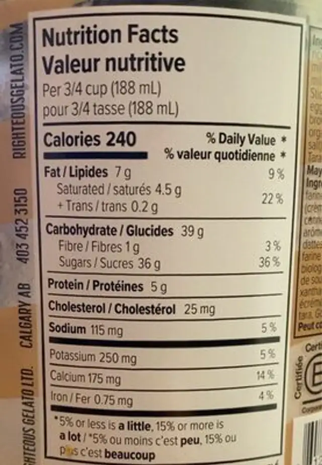 Sticky Toffee Pudding nutrition facts table
