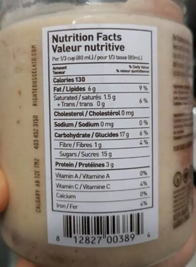 Dairy free peanut butter and jam ice cream nutrition facts table