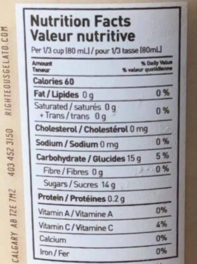 Peach ginger kombucha nutrition facts table