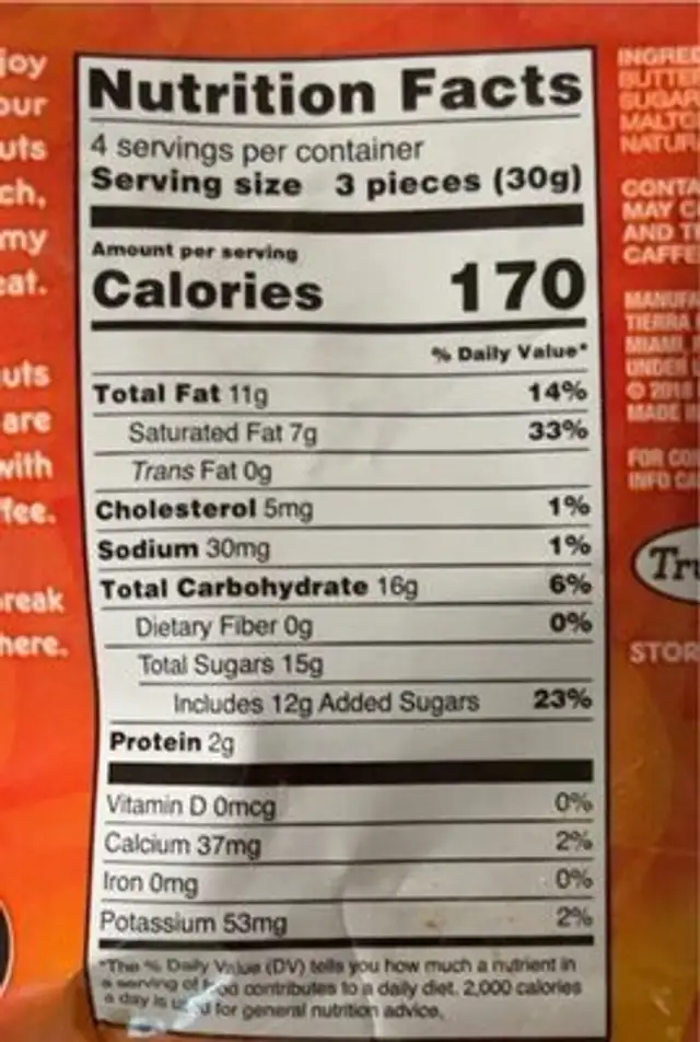 Dunkin donuts coffee thins nutrition facts table