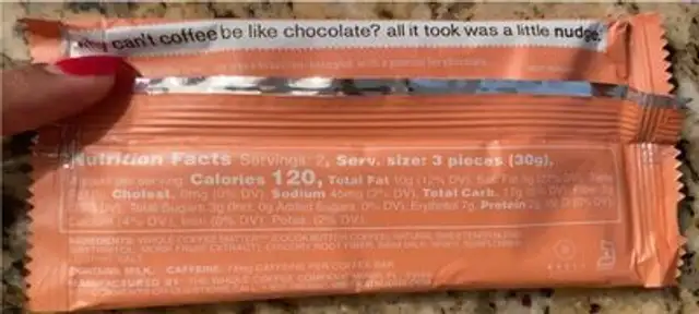 Coffee Bar nutrition facts table