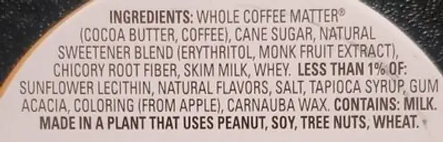 Caramel Macchiato Coffee Bombs ingredients label