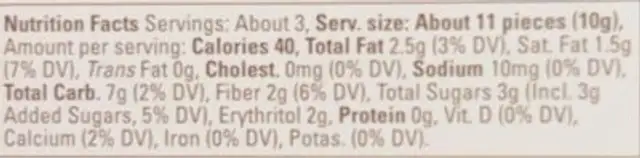 Coffee Bombs Vanilla Latte nutrition facts table