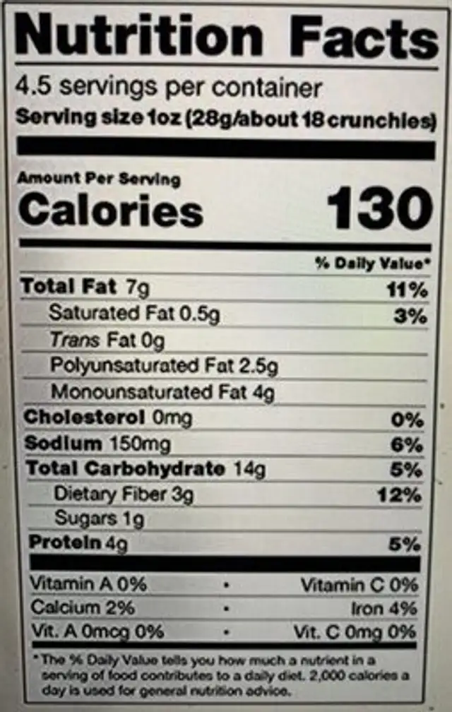 Fuego n' lime baked bean crunch, fuego n' lime nutrition facts table