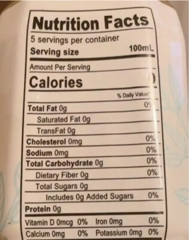 Moringa Tea nutrition facts table