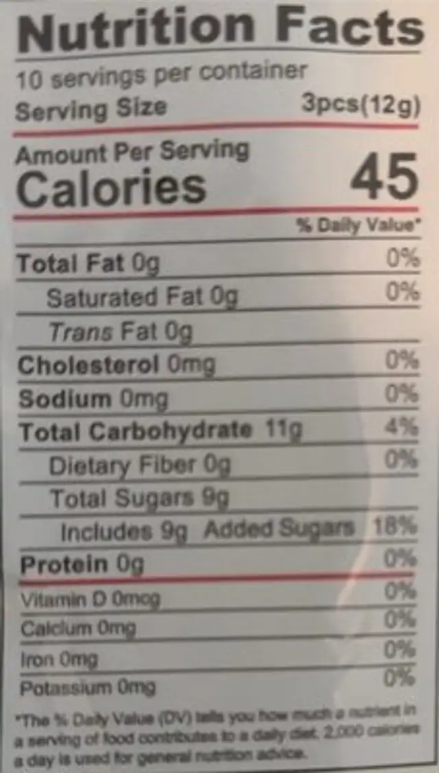 Extra ginger candy nutrition facts table