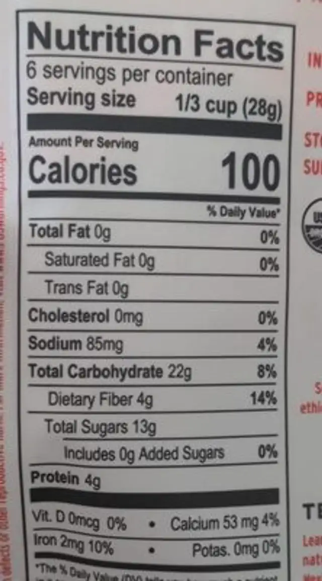 Foods organic goji berries nutrition facts table