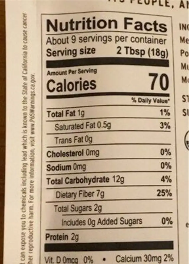 Organic Superfood Chocolate Drink Mix nutrition facts table