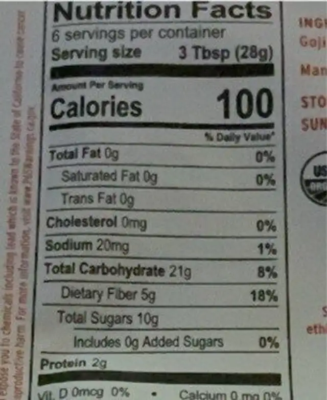 Organic super berry symphony trail mix nutrition facts table