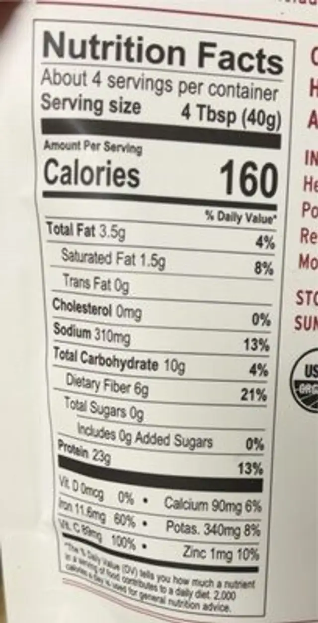 Immunity Cacao Smoothie Mix nutrition facts table