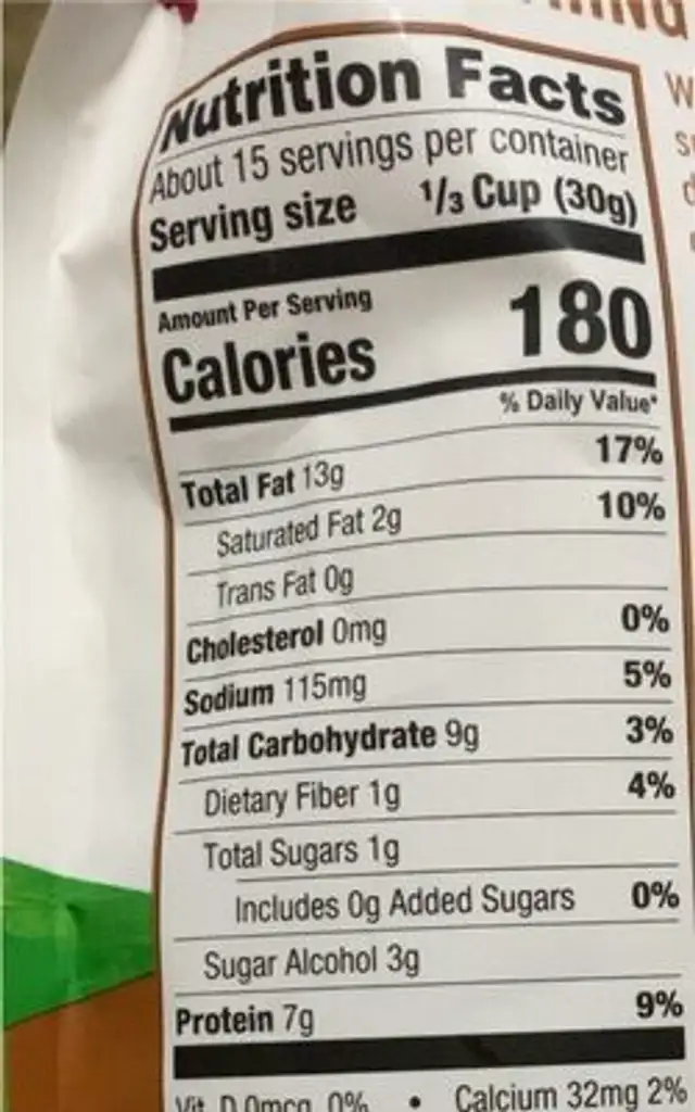 Everything Bagel Cashew Crunch nutrition facts table