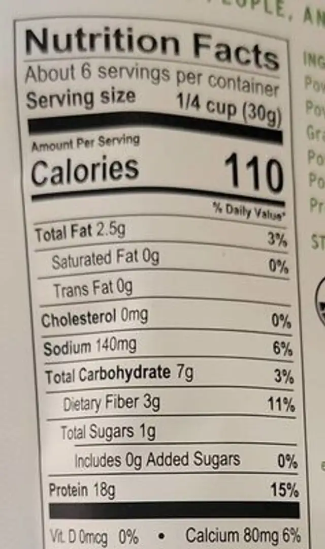 Organic Supergreens Protein Smoothie nutrition facts table