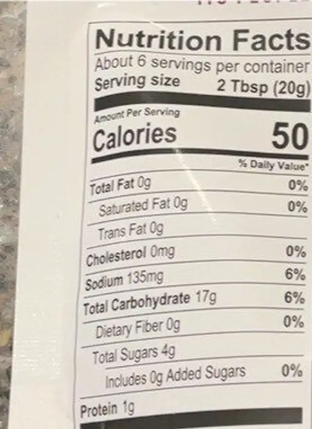 Organic dragonfruit &blueberry nutrition facts table
