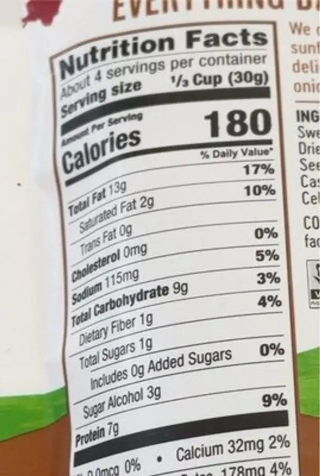 Kathy McCord nutrition facts table