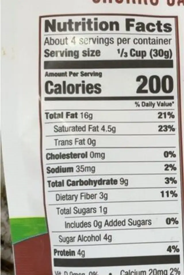 Churro cacao nutrition facts table