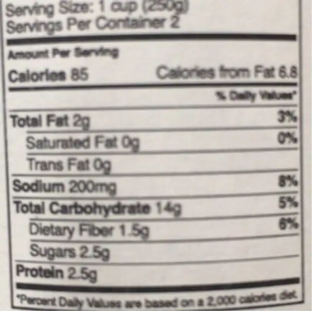 Organic split pea soup nutrition facts table