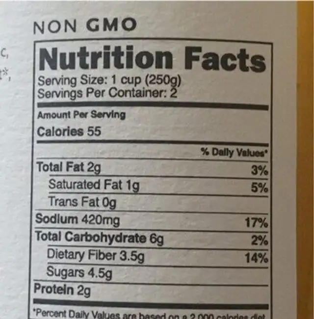 dolce vita soup nutrition facts table