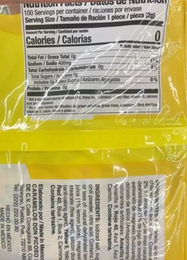 Salt & Lemon hot powder nutrition facts table