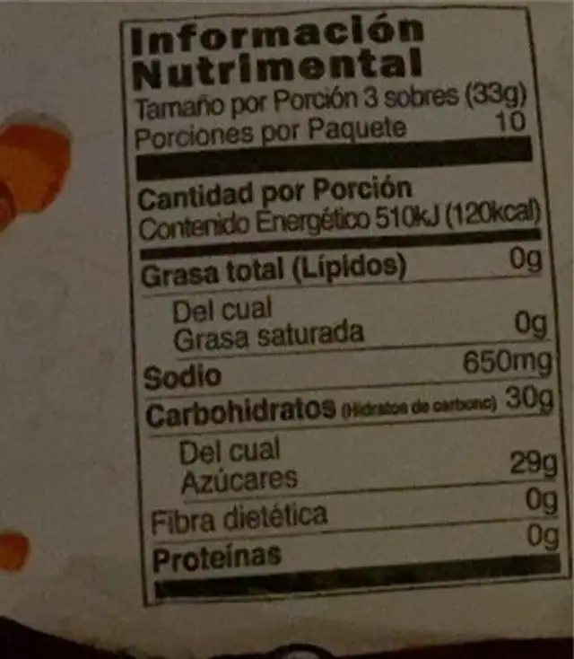 Anahuac original nutrition facts table