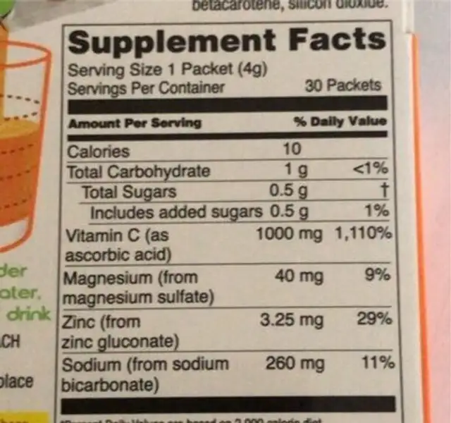 DefenC Dietary Supplement nutrition facts table