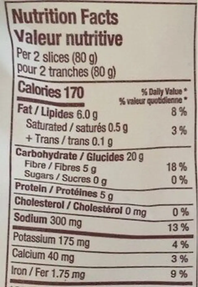 12 seeds & grain loaf nutrition facts table