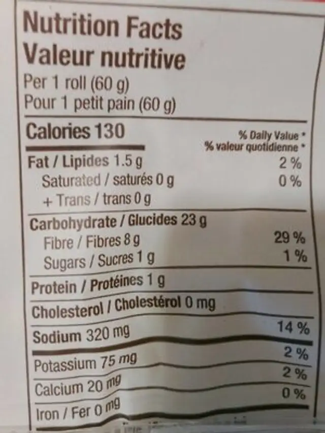 Petits pain blancs moelleux nutrition facts table