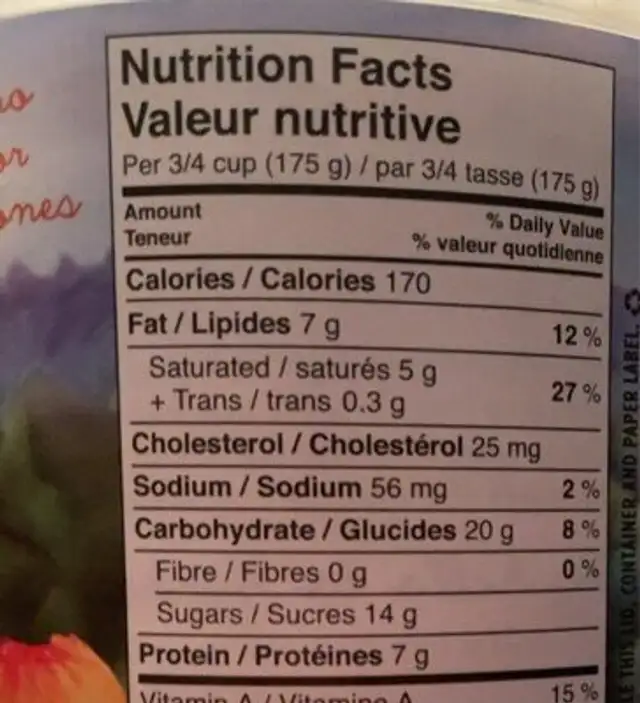 Tree island nutrition facts table