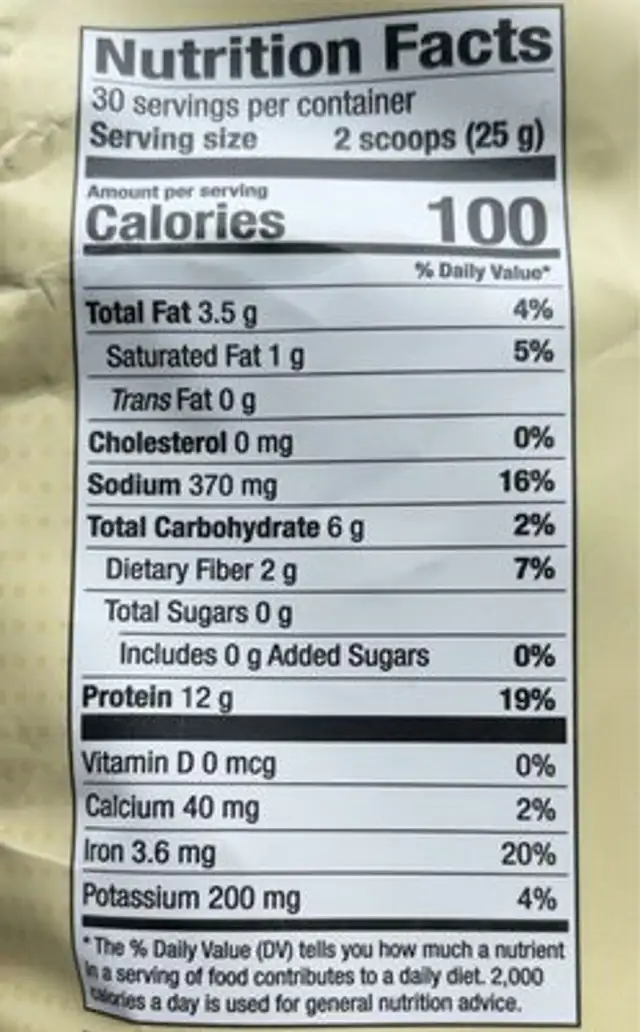 Vegan Protein (Chocolate) nutrition facts table