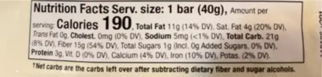 Mitomix keto double chocolate nutrition facts table