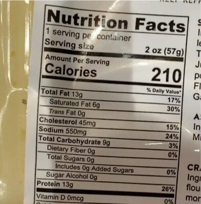 Olli Calabrese nutrition facts table