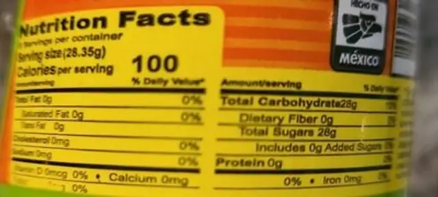 Piloncillo sugar cane Bredy nutrition facts table