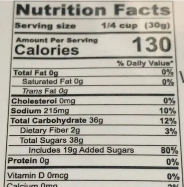 Mango Chamoy nutrition facts table