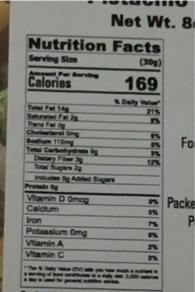 Pistachio nutrition facts table