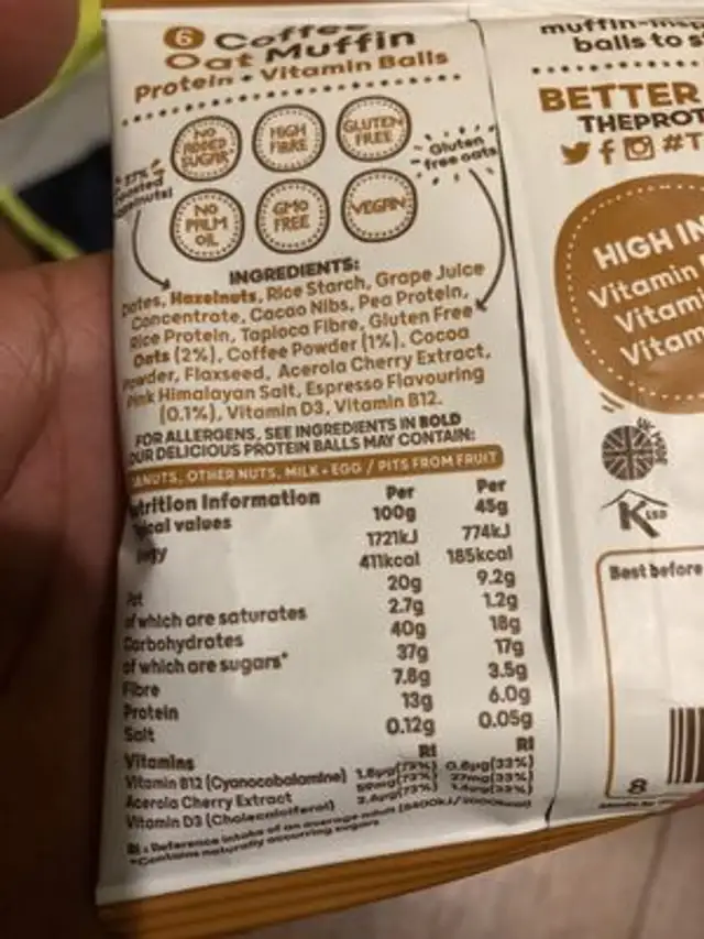 Coffee Oat Muffin ingredients label