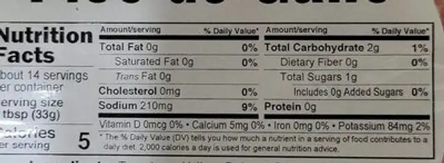 Lancaster Pico de Gallo nutrition facts table