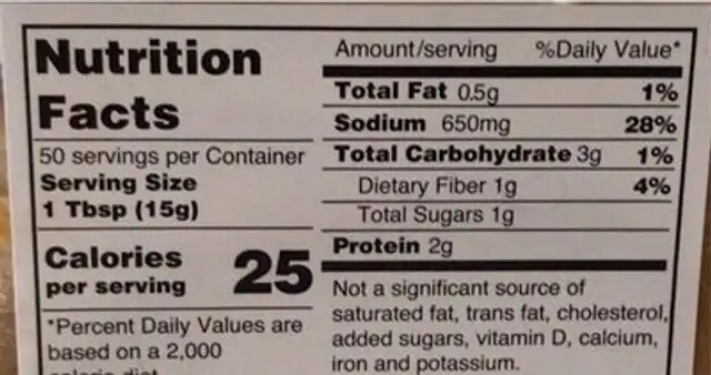 Koji Miso (Soybean Paste) nutrition facts table