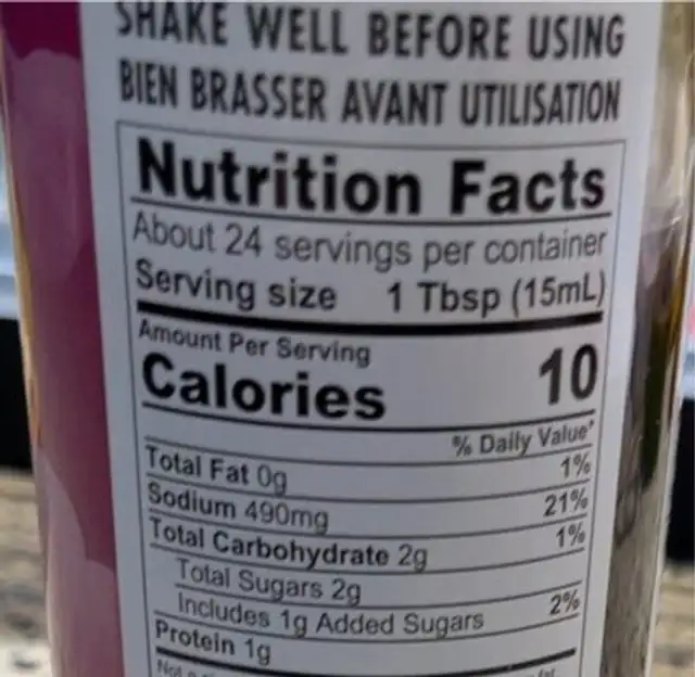 Roasted Garlic Ponzu nutrition facts table
