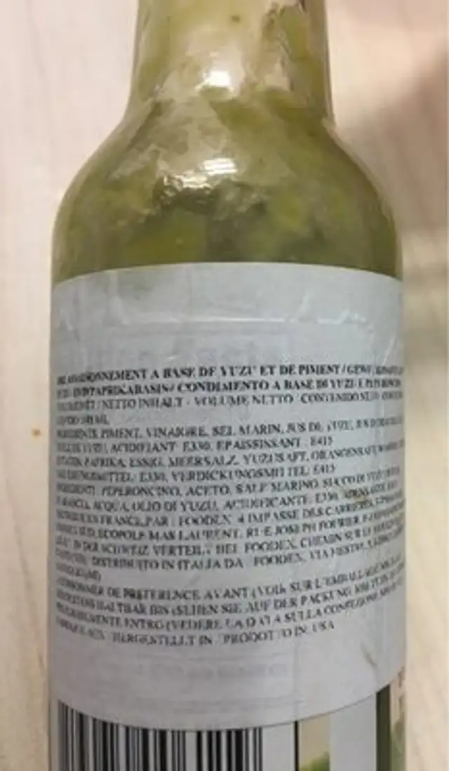 Yuzu-it Japanese Hot Yuzu Pepper Sauce By Yanjirushi 5 FL Oz. ingredients label