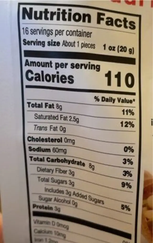 snappers cashew coconut cluster nutrition facts table