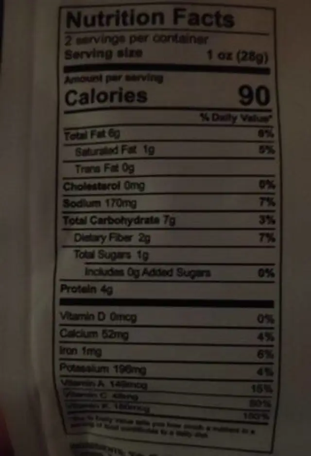 Brad's Crunchy Kale Vampire Killer nutrition facts table