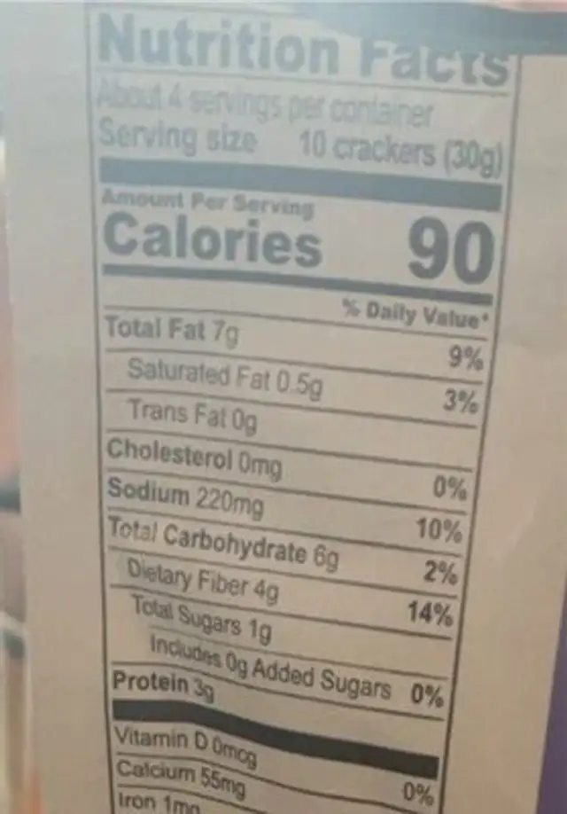 veggie keto crisps nutrition facts table