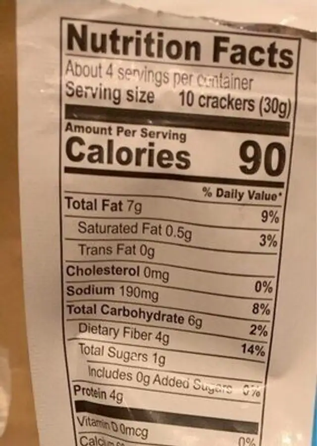 Veggie keto chips nutrition facts table
