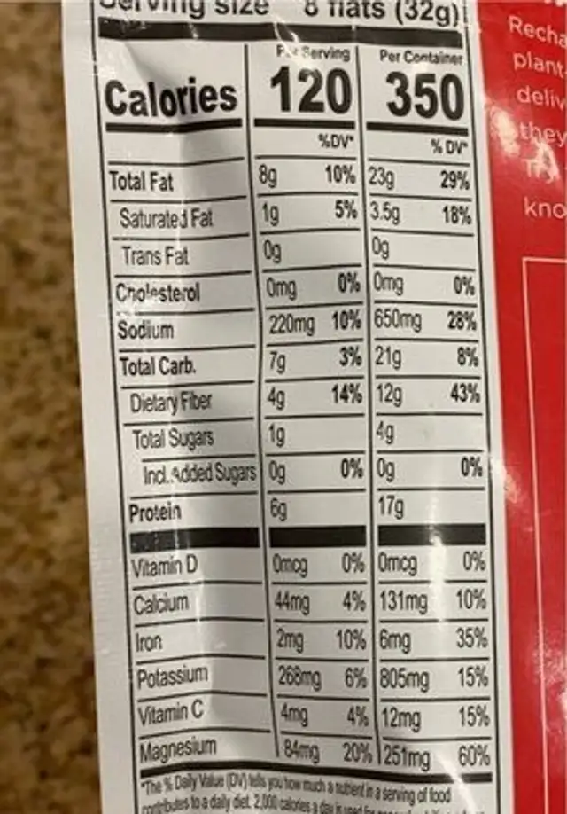 Veggie flats rosemary tomato nutrition facts table